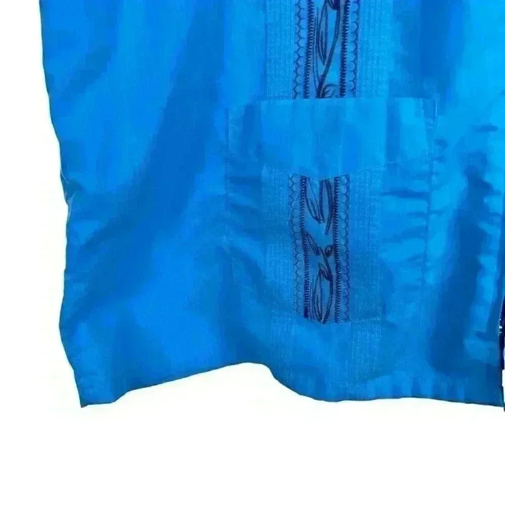 The Genuine Haband‎ Guayabera Full Zip Cuban Cigar Bowling Shirt Turquoise Men’s - Picture 2 of 10